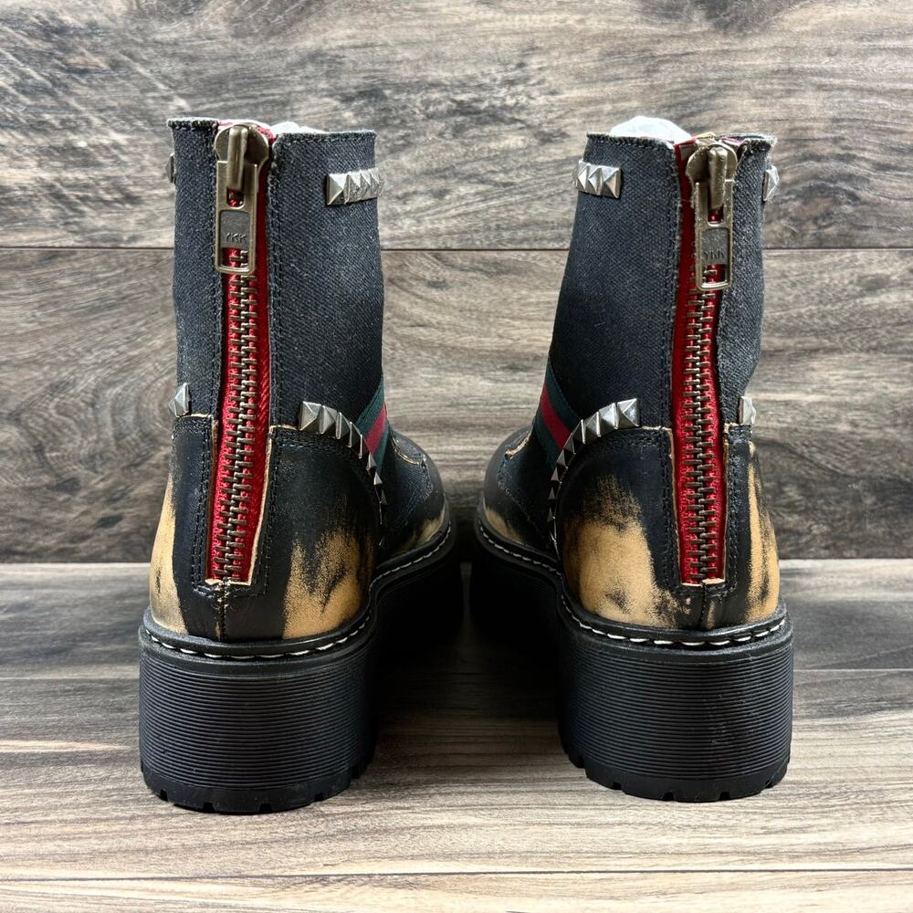 NIB Steve Madden 8.5M Burner Leather Studded Mixed Media Lug Sole Combat Boots - Picture 7 of 11